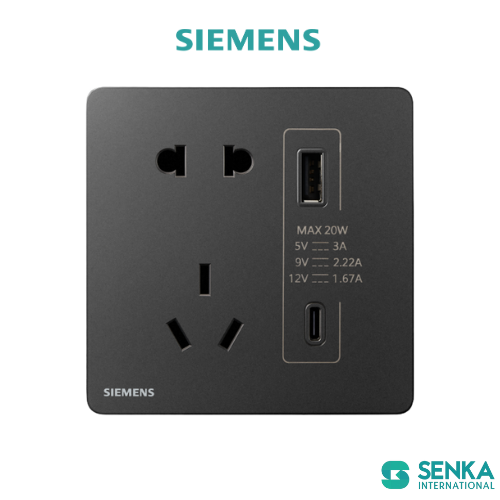 Ổ cắm 2 chấu + Ổ cắm 3 chấu kèm Ổ cắm USB 20W (Loại A&C) Incendo Siemens